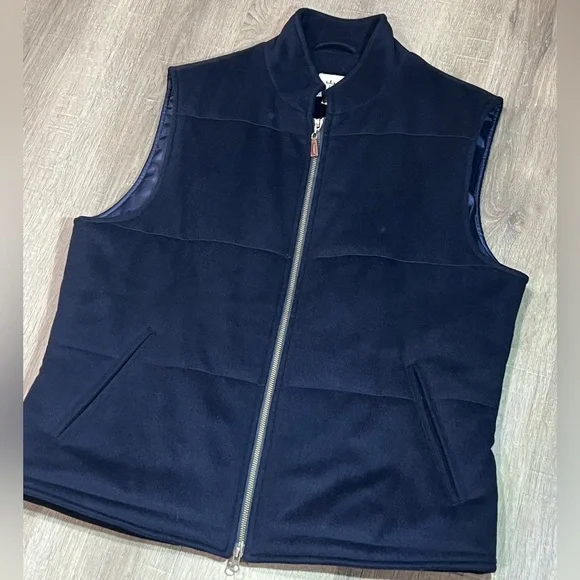 Peter Millar Large Wool Cashmere Blend Lux Insulated Dress Vest Leather Detail - Picture 2 of 11